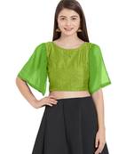 Parrot Green  Art Silk N Faux Georgette Art Silk Ready-Made Saree Blouse