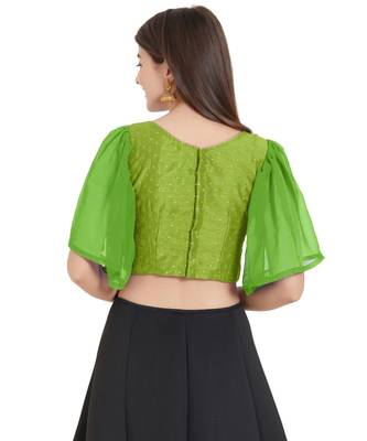 Parrot Green  Art Silk N Faux Georgette Art Silk Ready-Made Saree Blouse 3