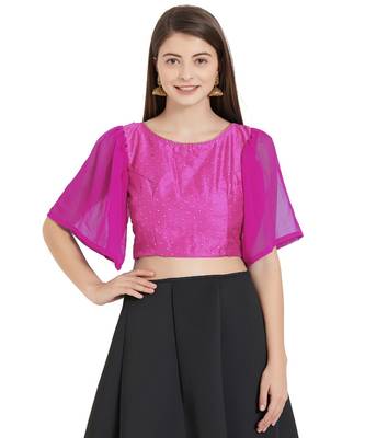 Pink  Art Silk N Faux Georgette Art Silk Ready-Made Saree Blouse 1