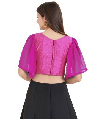 Pink  Art Silk N Faux Georgette Art Silk Ready-Made Saree Blouse 3
