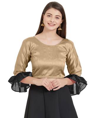 Beige N Black Art Silk Art Silk Ready-Made Saree Blouse 1