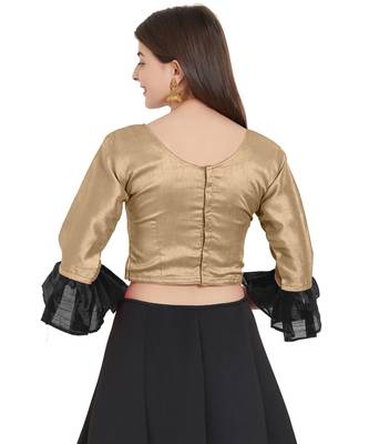 Beige N Black Art Silk Art Silk Ready-Made Saree Blouse 3