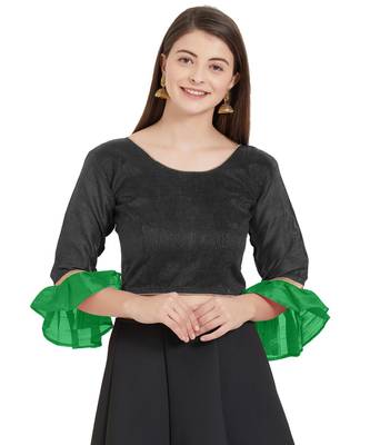 Black N Green Art Silk Art Silk Ready-Made Saree Blouse 2 Colours 3/4 Sleeves  Blouse 1