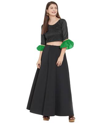 Black N Green Art Silk Art Silk Ready-Made Saree Blouse 2 Colours 3/4 Sleeves  Blouse 2