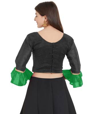 Black N Green Art Silk Art Silk Ready-Made Saree Blouse 2 Colours 3/4 Sleeves  Blouse 3