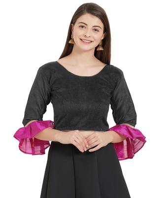 Black N Pink Art Silk Art Silk Ready-Made Saree Blouse 1