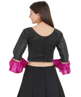 Black N Pink Art Silk Art Silk Ready-Made Saree Blouse 3