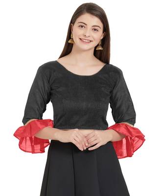 Black N Red Art Silk Art Silk Ready-Made Saree Blouse 2 Colours 3/4 Sleeves  Blouse 1