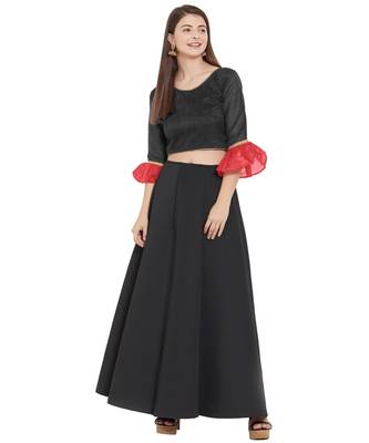 Black N Red Art Silk Art Silk Ready-Made Saree Blouse 2 Colours 3/4 Sleeves  Blouse 2
