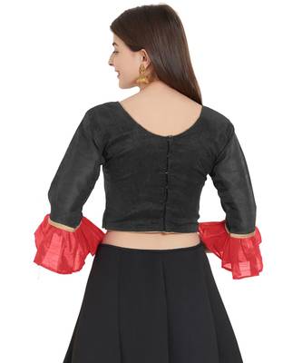 Black N Red Art Silk Art Silk Ready-Made Saree Blouse 2 Colours 3/4 Sleeves  Blouse 3