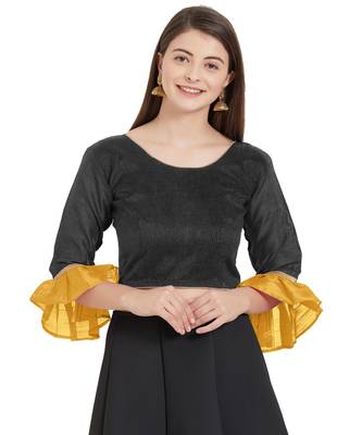Black N Yellow Art Silk Art Silk Ready-Made Saree Blouse 1
