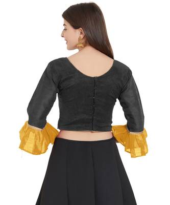 Black N Yellow Art Silk Art Silk Ready-Made Saree Blouse 3