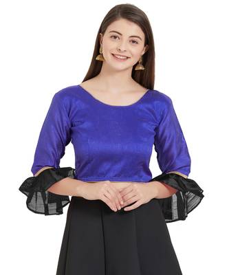 Royal Blue N Black Art Silk Art Silk Ready-Made Saree Blouse 1