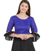 Royal Blue N Black Art Silk Art Silk Ready-Made Saree Blouse