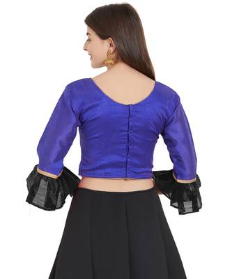 Royal Blue N Black Art Silk Art Silk Ready-Made Saree Blouse 3