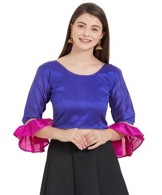 Royal Blue N Pink Art Silk Art Silk Ready-Made Saree Blouse 1