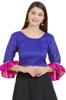 Royal Blue N Pink Art Silk Art Silk Ready-Made Saree Blouse