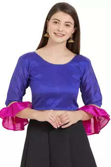 Royal Blue N Pink Art Silk Art Silk Ready-Made Saree Blouse
