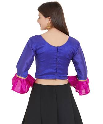 Royal Blue N Pink Art Silk Art Silk Ready-Made Saree Blouse 3