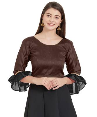 Brown N Black Art Silk Art Silk Ready-Made Saree Blouse 2 Colours 3/4 Sleeves Blouse 1
