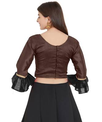Brown N Black Art Silk Art Silk Ready-Made Saree Blouse 2 Colours 3/4 Sleeves Blouse 3