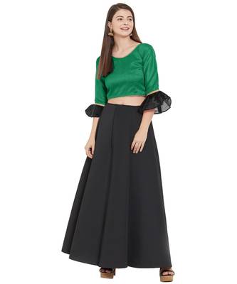 Dark Green N Black Art Silk Art Silk Ready-Made Saree Blouse 2 Colours 3/4 Sleeves  Blouse 2