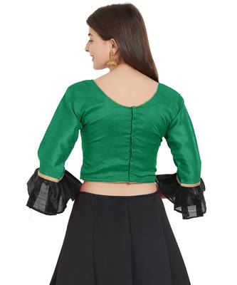 Dark Green N Black Art Silk Art Silk Ready-Made Saree Blouse 2 Colours 3/4 Sleeves  Blouse 3