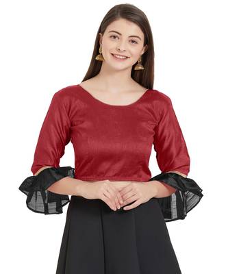 Maroon N Black Art Silk Art Silk Ready-Made Saree Blouse 2 Colours 3/4 Sleeves  Blouse 1