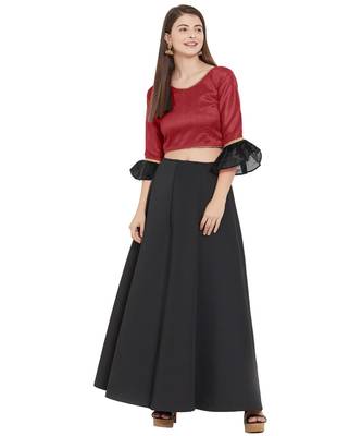 Maroon N Black Art Silk Art Silk Ready-Made Saree Blouse 2 Colours 3/4 Sleeves  Blouse 2