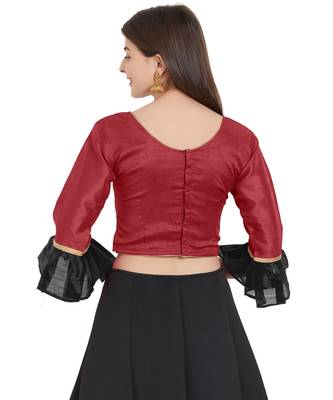 Maroon N Black Art Silk Art Silk Ready-Made Saree Blouse 2 Colours 3/4 Sleeves  Blouse 3