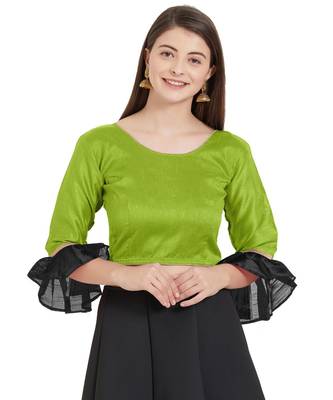 Parrot Green N Black Art Silk Art Silk Ready-Made Saree Blouse 1