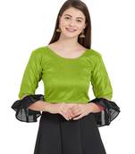 Parrot Green N Black Art Silk Art Silk Ready-Made Saree Blouse