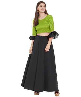 Parrot Green N Black Art Silk Art Silk Ready-Made Saree Blouse 2
