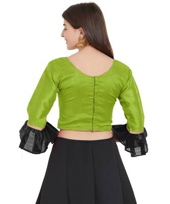 Parrot Green N Black Art Silk Art Silk Ready-Made Saree Blouse 3