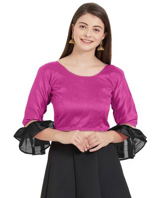 Pink N Black Art Silk Art Silk Ready-Made Saree Blouse 1
