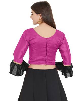 Pink N Black Art Silk Art Silk Ready-Made Saree Blouse 3