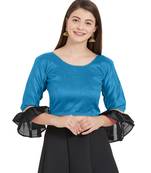 Turquoise N Black Art Silk Art Silk Ready-Made Saree Blouse