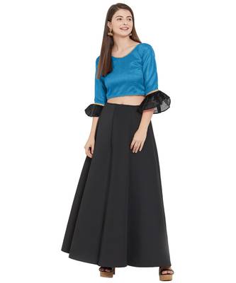 Turquoise N Black Art Silk Art Silk Ready-Made Saree Blouse 2