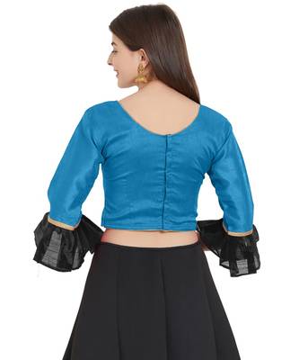 Turquoise N Black Art Silk Art Silk Ready-Made Saree Blouse 3