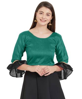 Teal N Black Art Silk Art Silk Ready-Made Saree Blouse 1