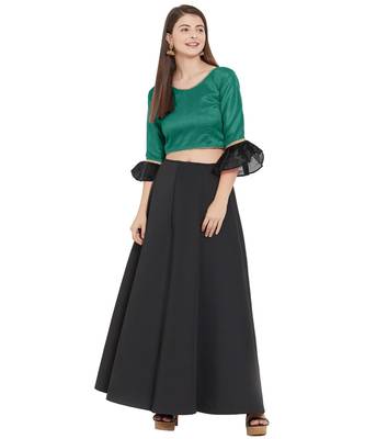 Teal N Black Art Silk Art Silk Ready-Made Saree Blouse 2