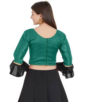 Teal N Black Art Silk Art Silk Ready-Made Saree Blouse 3