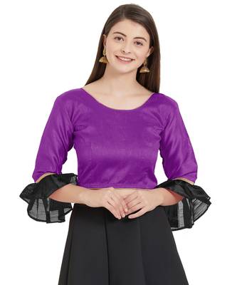 Wine N Black Art Silk Art Silk Ready-Made Saree Blouse 1