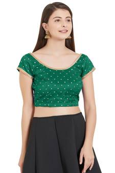 Dark Green Art Silk Art Silk Ready-Made Saree Blouse