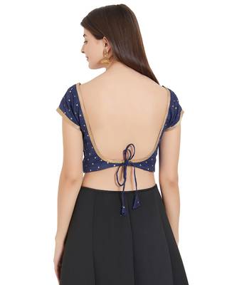 Navy Blue Art Silk Art Silk Ready-Made Saree Blouse 3