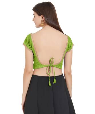 Parrot Green Art Silk Art Silk Ready-Made Saree Blouse 3