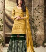 Yellow and Green Faux Georgette with Embroidery Work Sharara Suit