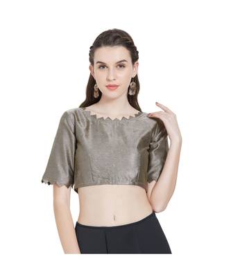 Taupe Art Silk Ready-Made Saree Blouse 1