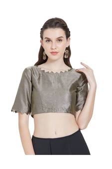 Taupe Art Silk Ready-Made Saree Blouse