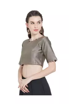 Taupe Art Silk Ready-Made Saree Blouse